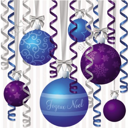 法国的蓝色和紫色的丝带和双重激励矢量格式的圣诞卡