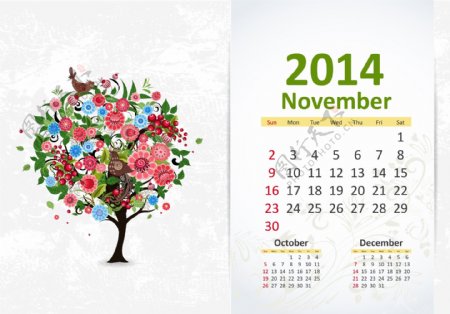 十一月2014年历矢量