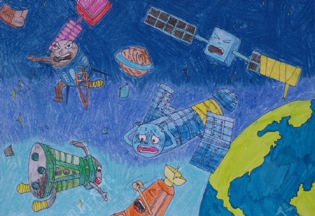 儿童画太空垃圾图片