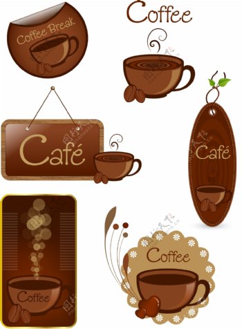 咖啡标签与贴纸挂牌矢量图