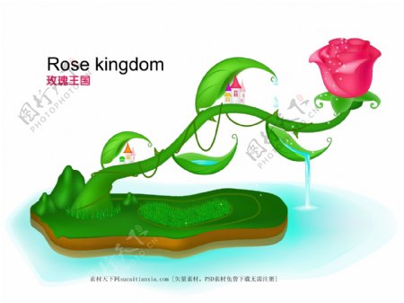 卡通童话玫瑰王国矢量图AI
