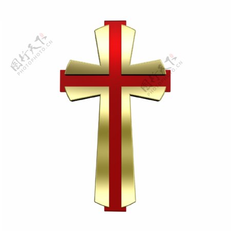 红宝石的金框教的十字架的白色隔离