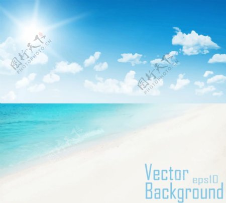 美丽蓝天沙滩背景矢量素材