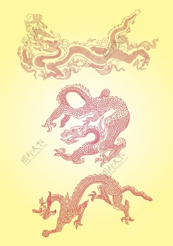 中国古典线描龙图案矢量素材sxzj