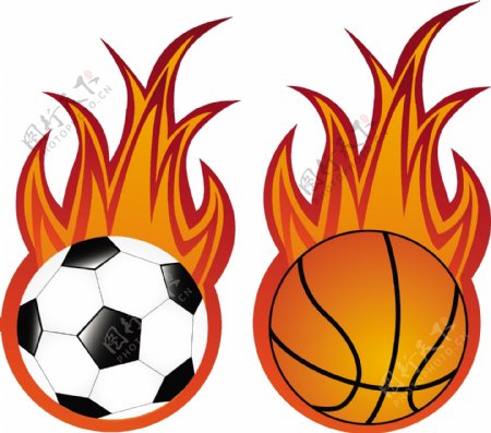 火焰足球和篮球矢量素材