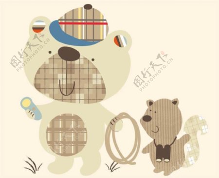 印花矢量图动物熊草可爱卡通免费素材