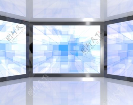 蓝色的大电视显示器壁挂式高清晰度电视或高清电视的代表