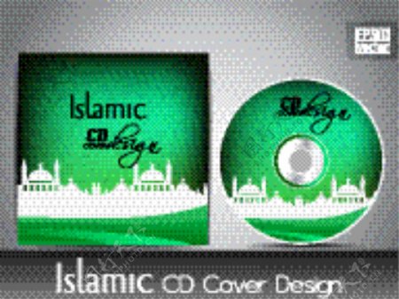 伊斯兰传单或小册子和盖清真寺清真寺的轮廓波和庸俗的影响绿色设计EPS10
