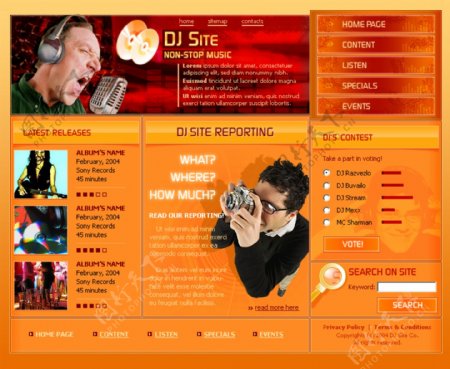 橙黄色DJ音乐psd网页模板