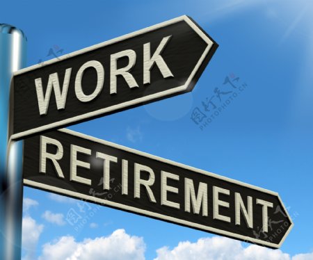 工作或退休的路标显示工作或退休的选择
