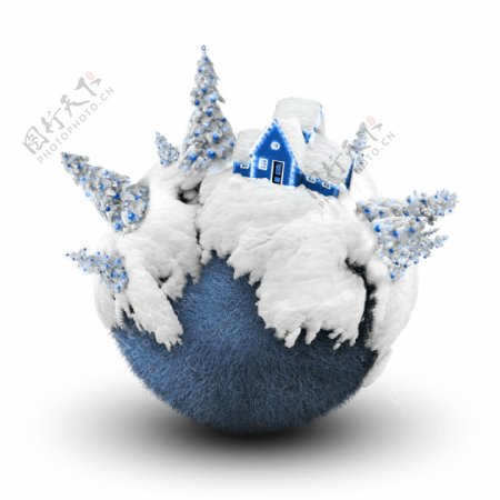 圣诞雪球上的圣诞树童话小屋童话世界图片