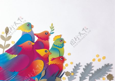 小鸟鹦鹉纸雕艺术素材图片