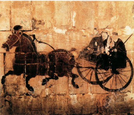 古代中国画马车墙面画