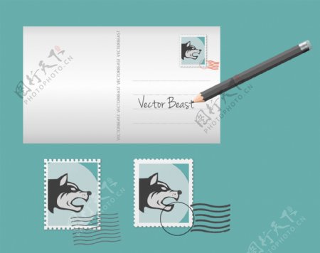 兽的明信片邮票矢量素材