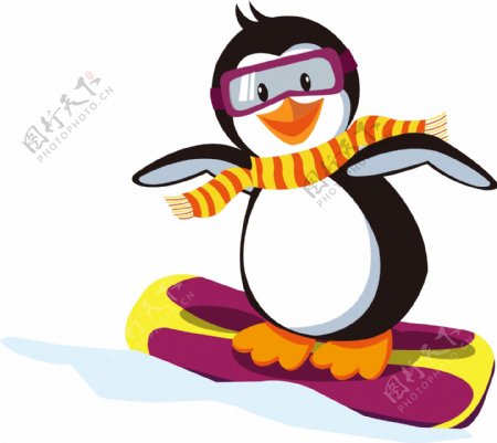 滑雪卡通企鹅矢量素材