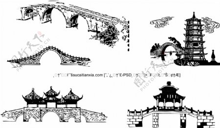 中国传统桥梁建筑矢量素材
