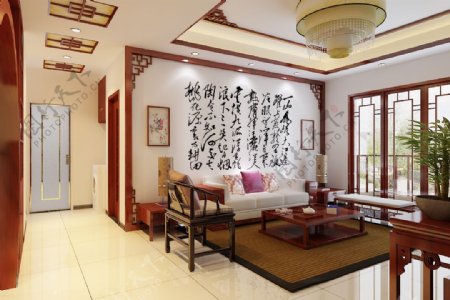 中式客厅沙发背景效果图图片