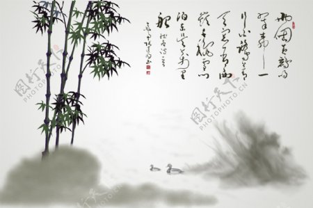 山竹水墨画图片