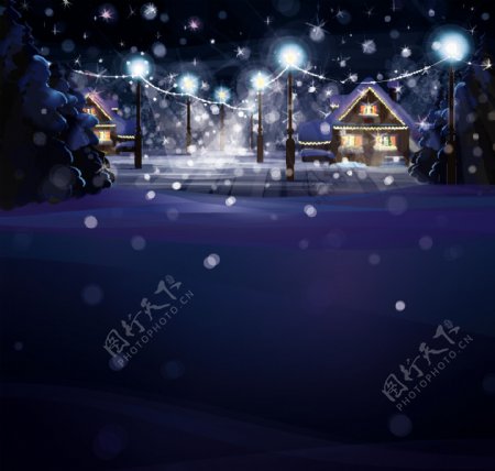 圣诞快乐的冬天的夜晚设计矢量图02
