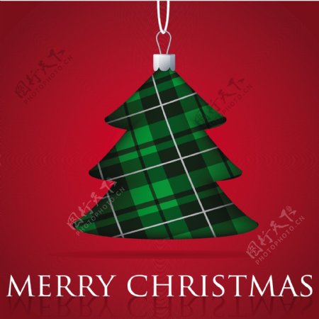 格子圣诞树饰品卡矢量格式