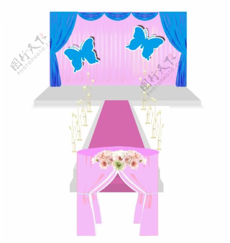 婚礼仪式区蓝色粉色效果图