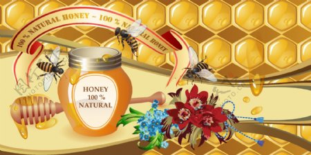 蜂蜜与蜜蜂矢量素材图
