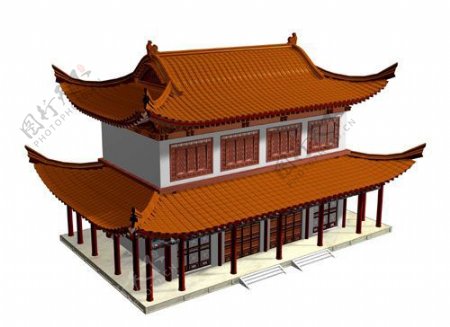 中式建筑3d模型下载3d22