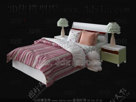 粉红色和白色的床单的儿童床