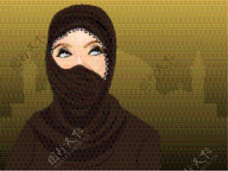 在美丽的阿拉伯头巾的女人肖像