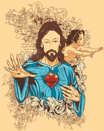 耶稣人物插画矢量素材