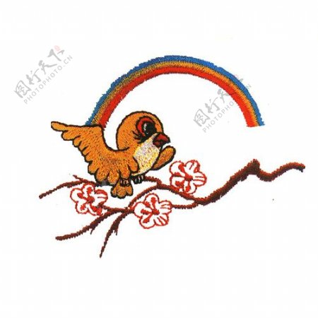 绣花动物鸟类卡通彩虹免费素材