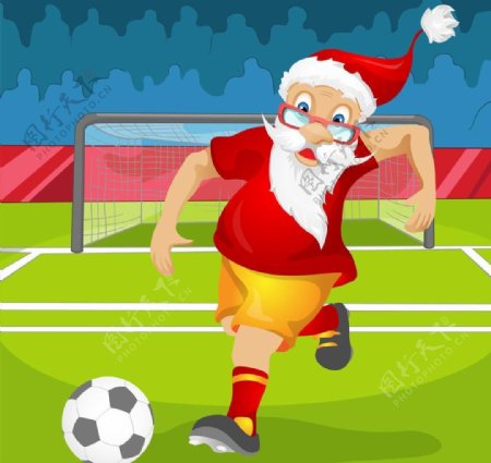 踢足球的圣诞老人图片