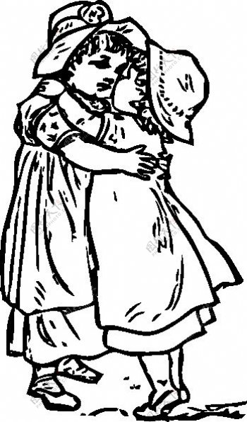 两个孩子们拥抱的剪辑艺术