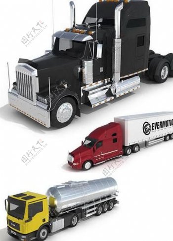 三款机动卡车3d模型素材图片