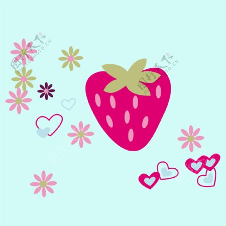印花矢量图水果草莓色彩红色免费素材