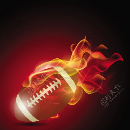 现实的美式足球在火中插图在白色背景