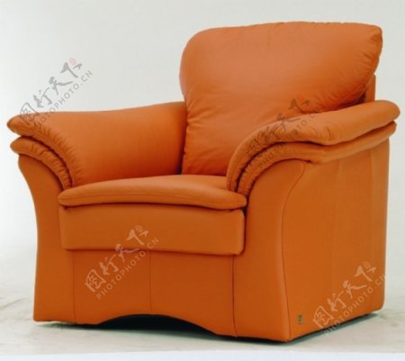 现代的橙色单一的真皮沙发