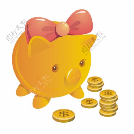 印花矢量图动物猪金币色彩免费素材