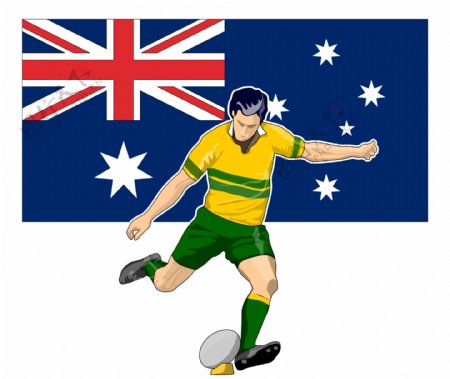 橄榄球运动员踢澳大利亚国旗