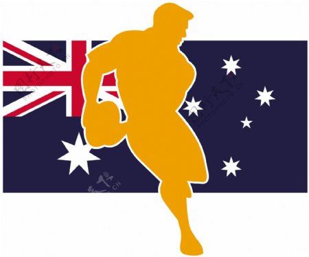橄榄球的跑步运动员的澳大利亚国旗
