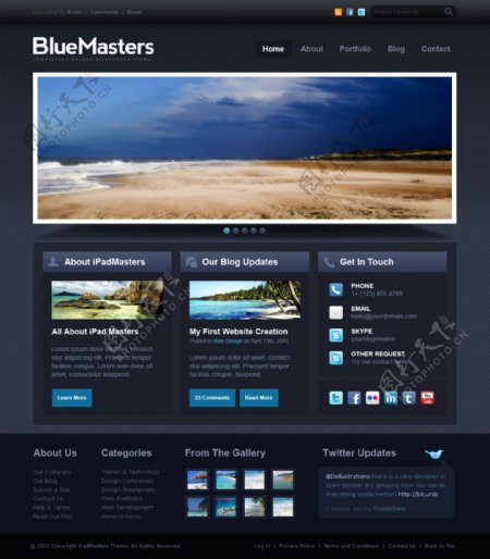 蓝黑旅游网页模板图片