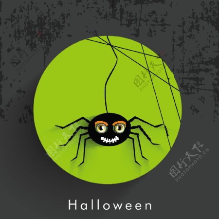 横幅或背景为万圣节晚上在绿色和灰色的背景spidernet