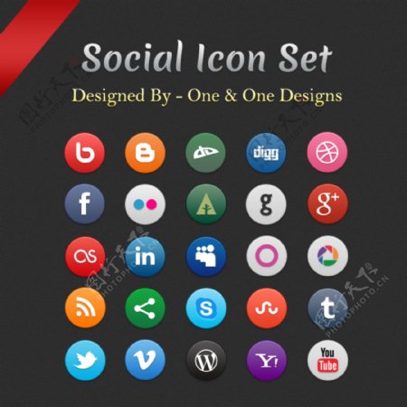 社会性图标设置图标社会图标集的社交媒体图标
