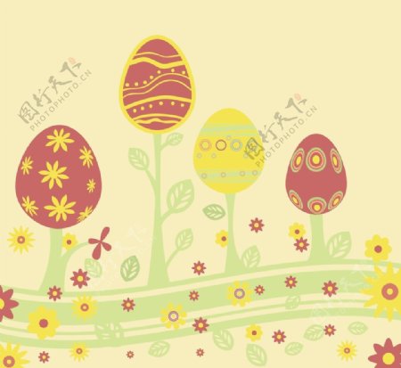 复活节插画的花和漂亮的蛋