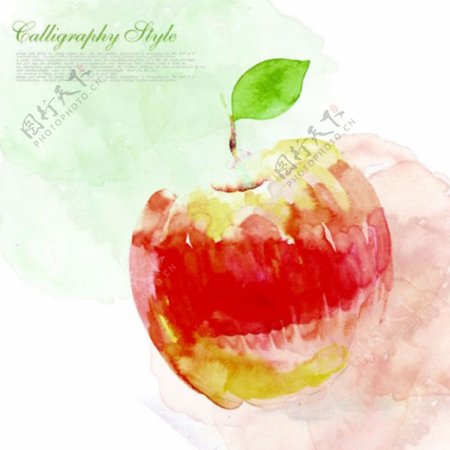 矢量手绘水彩渲染效果苹果