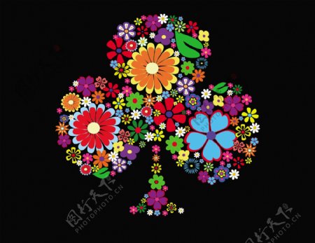 色彩斑斓的花卉组成的梅花图案
