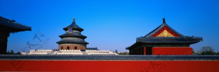 北京园林建筑天坛周边明清建筑蓝天红墙宫殿