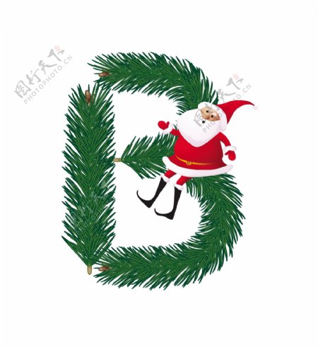 圣诞装饰杉树的ABC字母B矢量有趣的圣诞老人