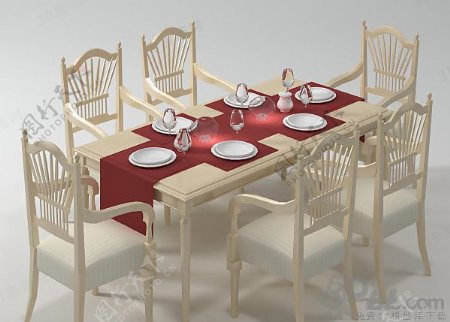 3D现代精品桌椅组合模型