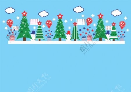 卡通圣诞树雪人背景矢量素材